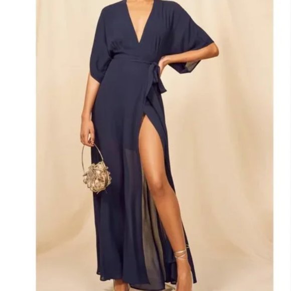 Reformation Winslow Maxi Evening WrapNavy Blue Dress - Picture 11 of 11